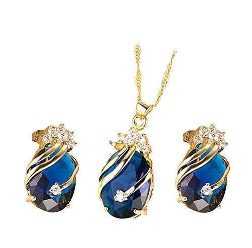 Yellow Chimes Crown Drop Blue Gold Plated Pendant Set for Girls and Women