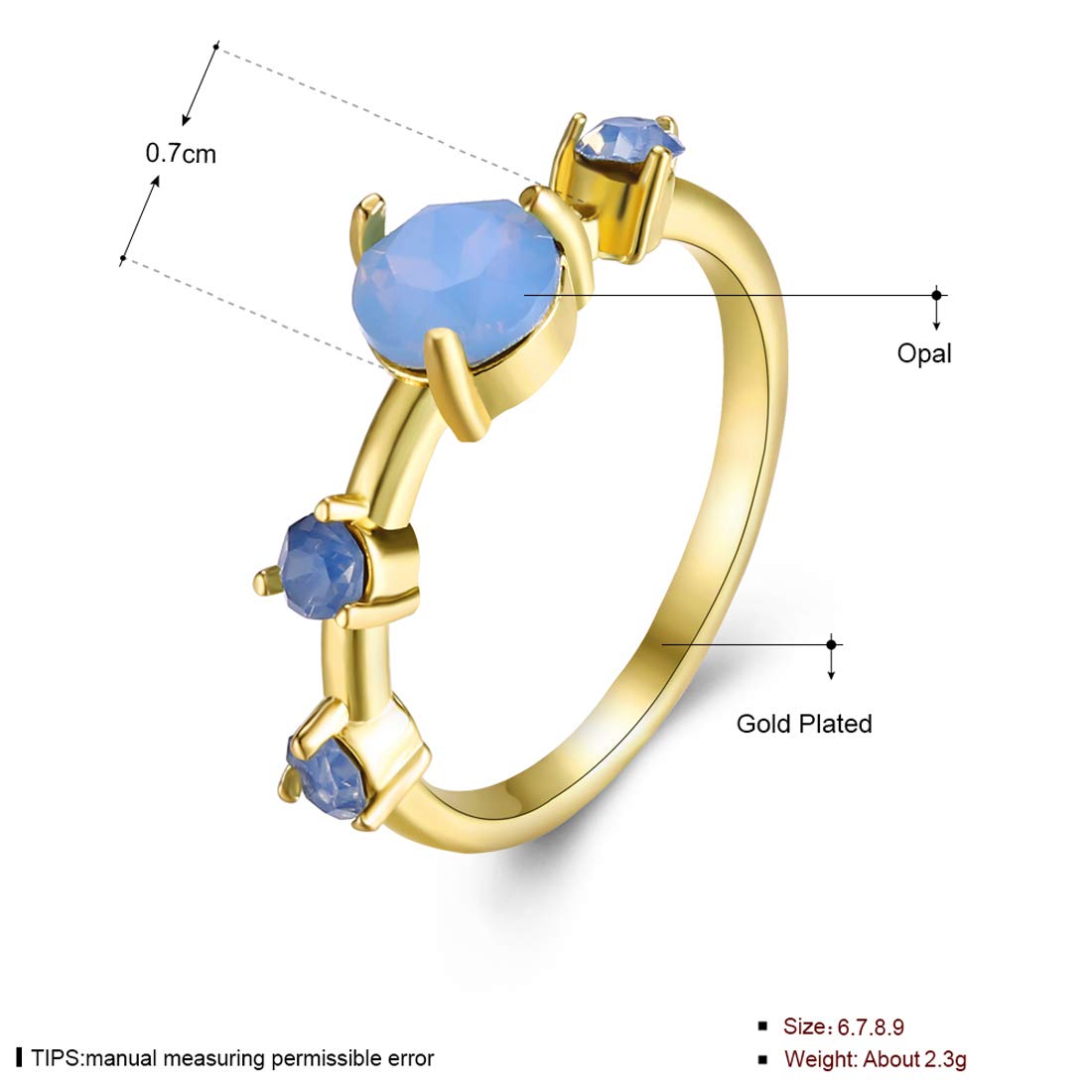 Yellow Chimes Manmade Aqua Opal Blue Gold Ring for Women & Girls