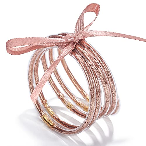 Yellow Chimes Glitter Bangles for Women Pink Glitter filled Jelly Silicone Bangles Set for Women and Girls