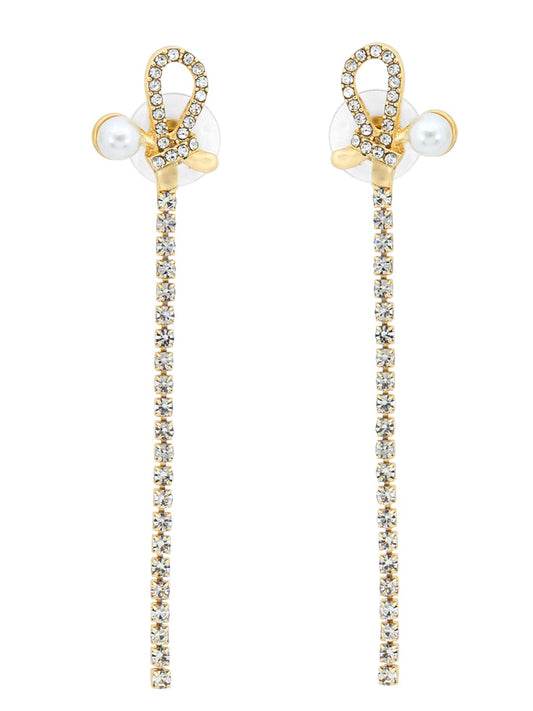 Yellow Chimes Earrings for Women and Girls Pearl Dangler |Gold Tone Pearl and Crystal Long Danglers Earrings | Birthday Gift for girls and women Anniversary Gift for Wife