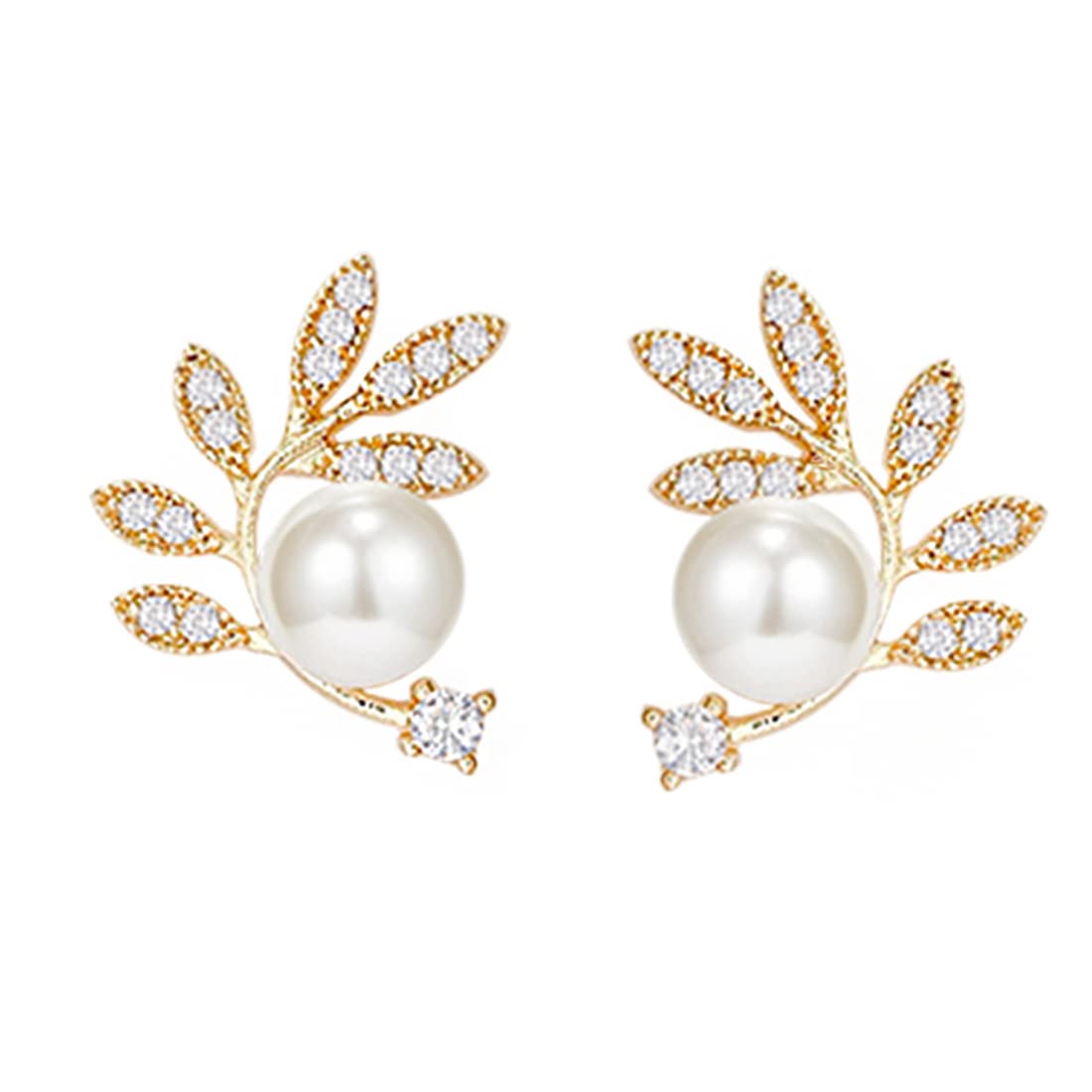 Yellow Chimes Earrings For Women Gold Tone Leaflet Designed Pearl Studded Stud Earrings For Women and Girls