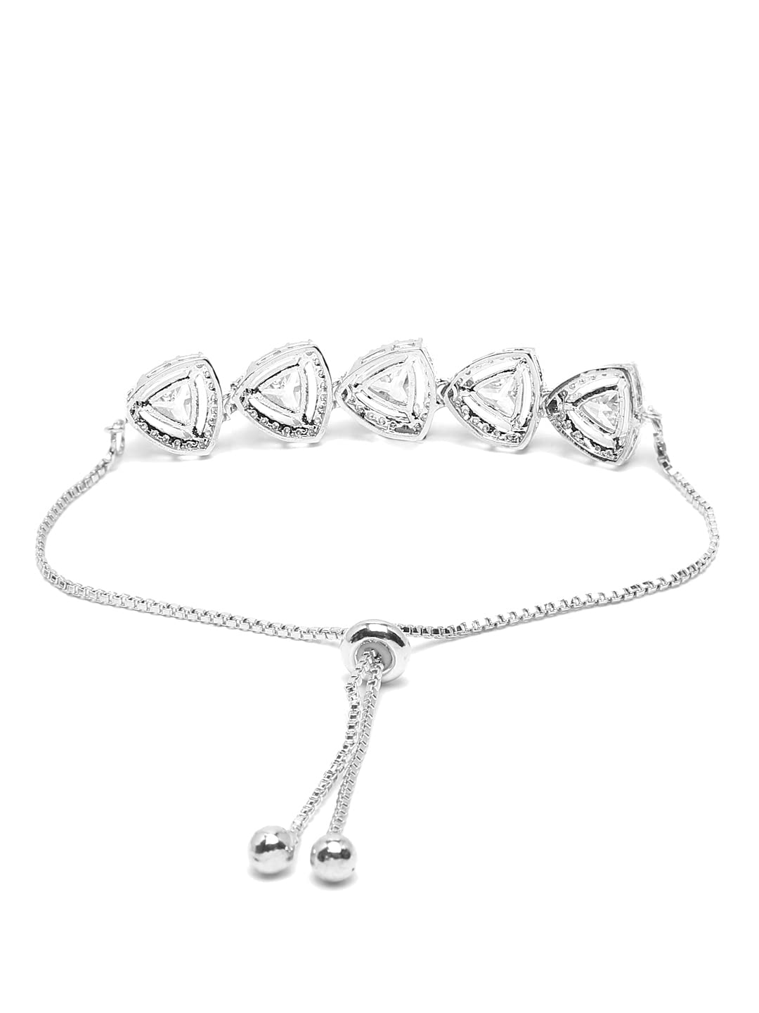 Yellow Chimes AD Bracelet for Women Rhodium-Plated White American Diamond AD Triangular Chain Bracelet For Women and Girls