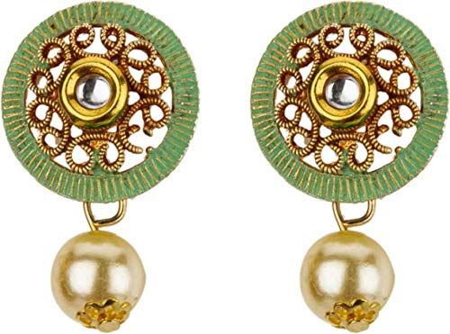 Yellow Chimes Latest Modern Pearl Kundan Traditional Adorable Necklace With Stud Drop Earrings For Women (Lite Green)