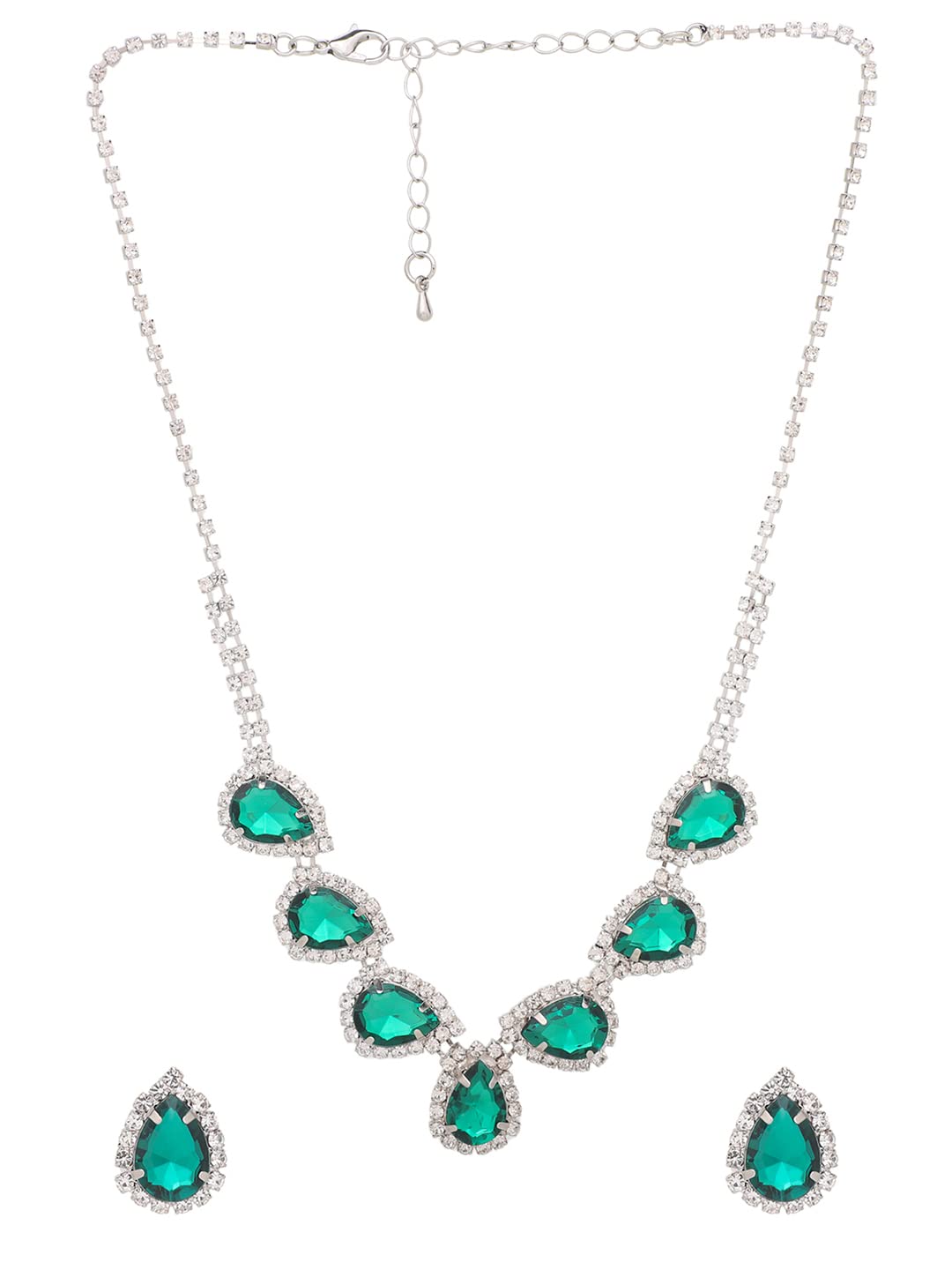 Yellow Chimes Jewellery Set For Women with Green Stone Studded Classic Design Silver Plated White crystal Necklace Set for Women and Girls