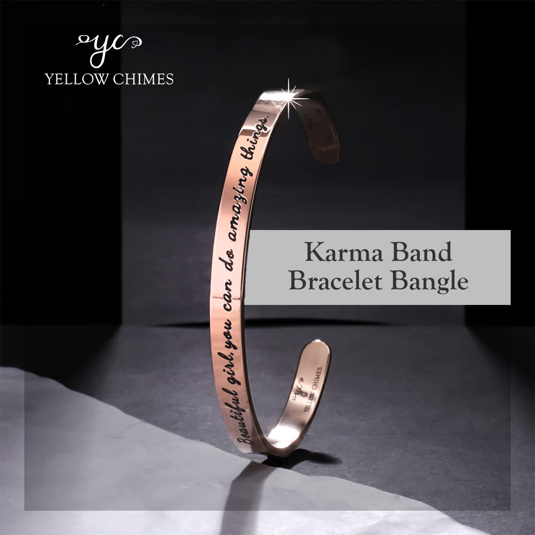 Yellow Chimes Valentine Gift for Girls Inspirational Gifts Message Engraved Karma Band Bracelet Bangle Mirror Polish Stainless Steel Copper Kadaa for Women (Rosegold) (YCFJBR-Girls-RG)