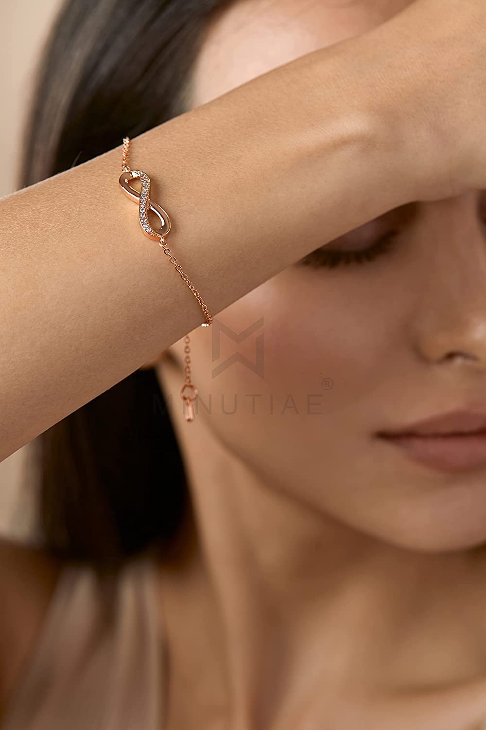 Kairangi Bracelet for Women and Girls | Rosegold Plated Valentines Special Infinity Love Crystal Chain Bracelet | Birthday Gift For girls and women Anniversary Gift for Wife