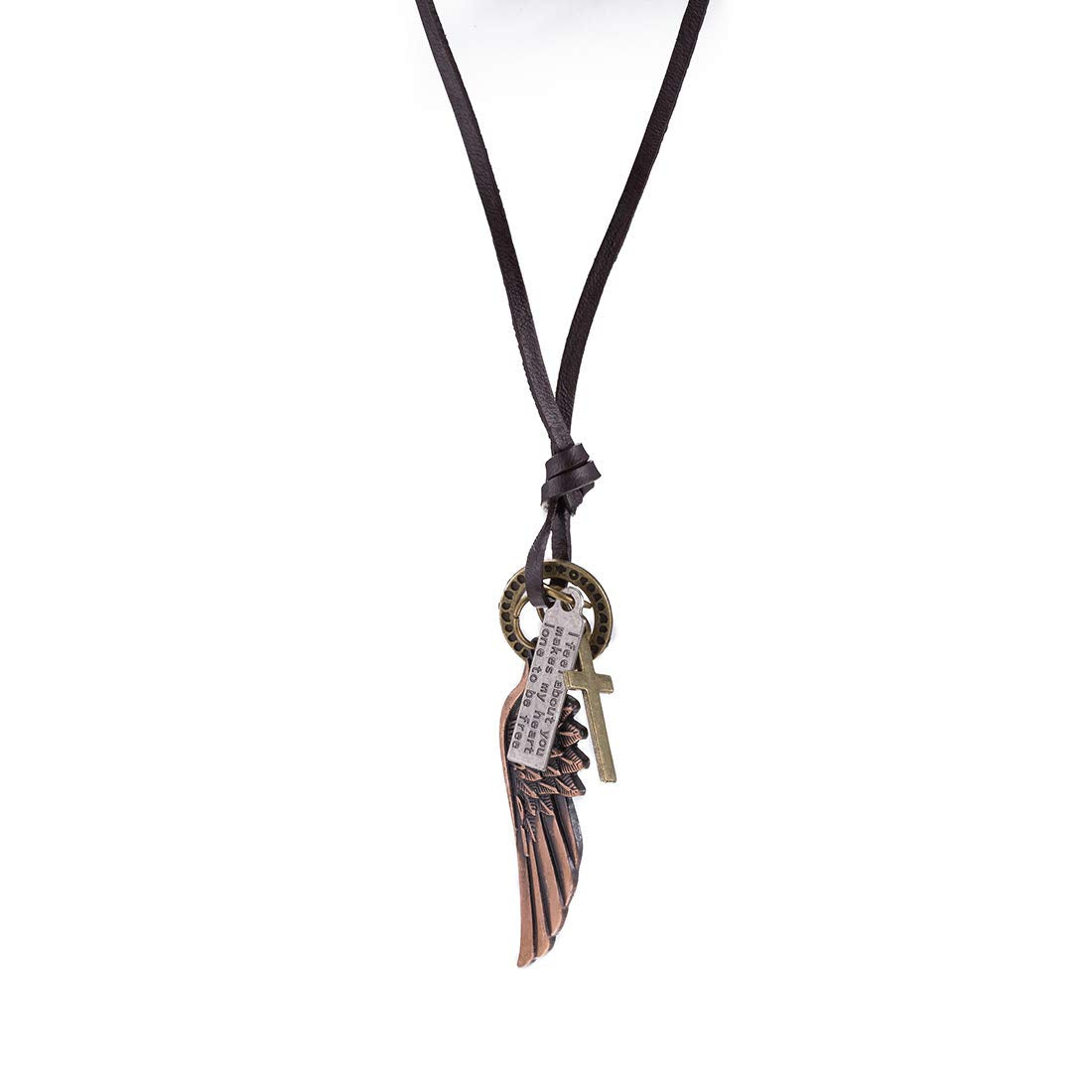 Yellow Chimes Feather Cross Angel Necklace for Women And Girls