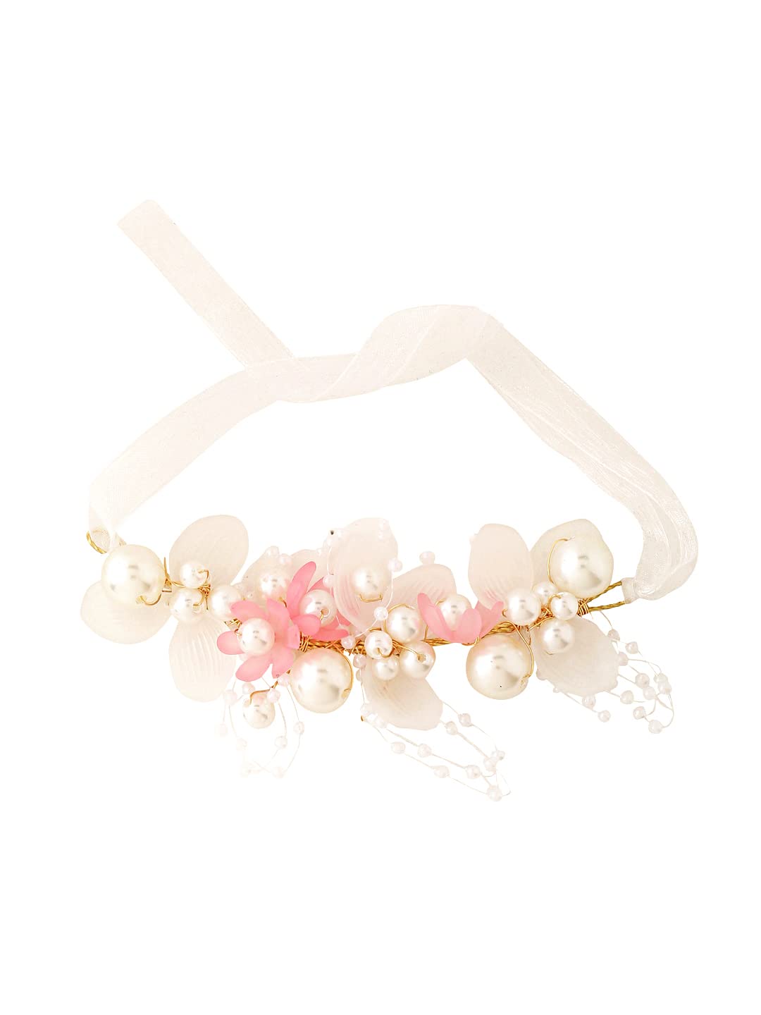 Yellow Chimes Bracelet for women and Girls Pink Floral Bracelets for Women Bridal Wedding Bracelet Fabric Wrist Band Pink Pearl Hand Bracelet For Women and Girls