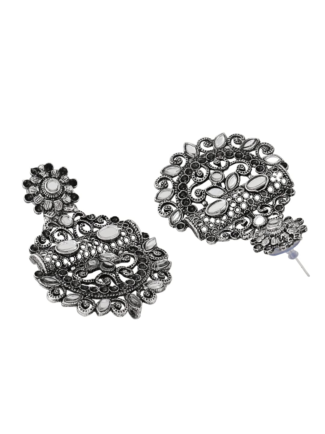 Yellow Chimes Earrings For Women Silver Toned Mirror Studded Chandbali Earrings For Women and Girls