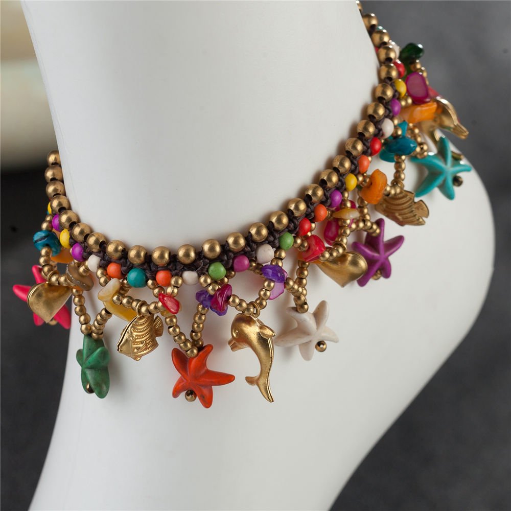 Yellow Chimes Anklets for Women Bohemian Starfish Charms Beaded Bracelet/Anklet for Women and Girls