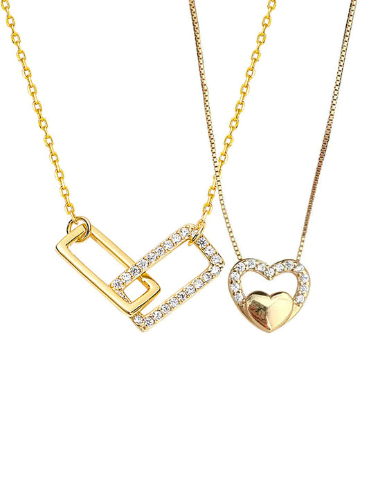 Yellow Chimes Necklace for Women and Girls Fashion Gold Pendant Necklace for Women Combo Of 2 Pcs Heart Charm Chain Pendant Necklace | Birthday Gift for Girls & Women Anniversary Gift for Wife