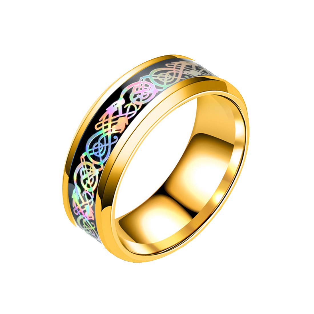 Yellow Chimes Rings for Men Dragon Celtic Inlay Polish Finish Titanium Steel Golden Ring for Men & Boys