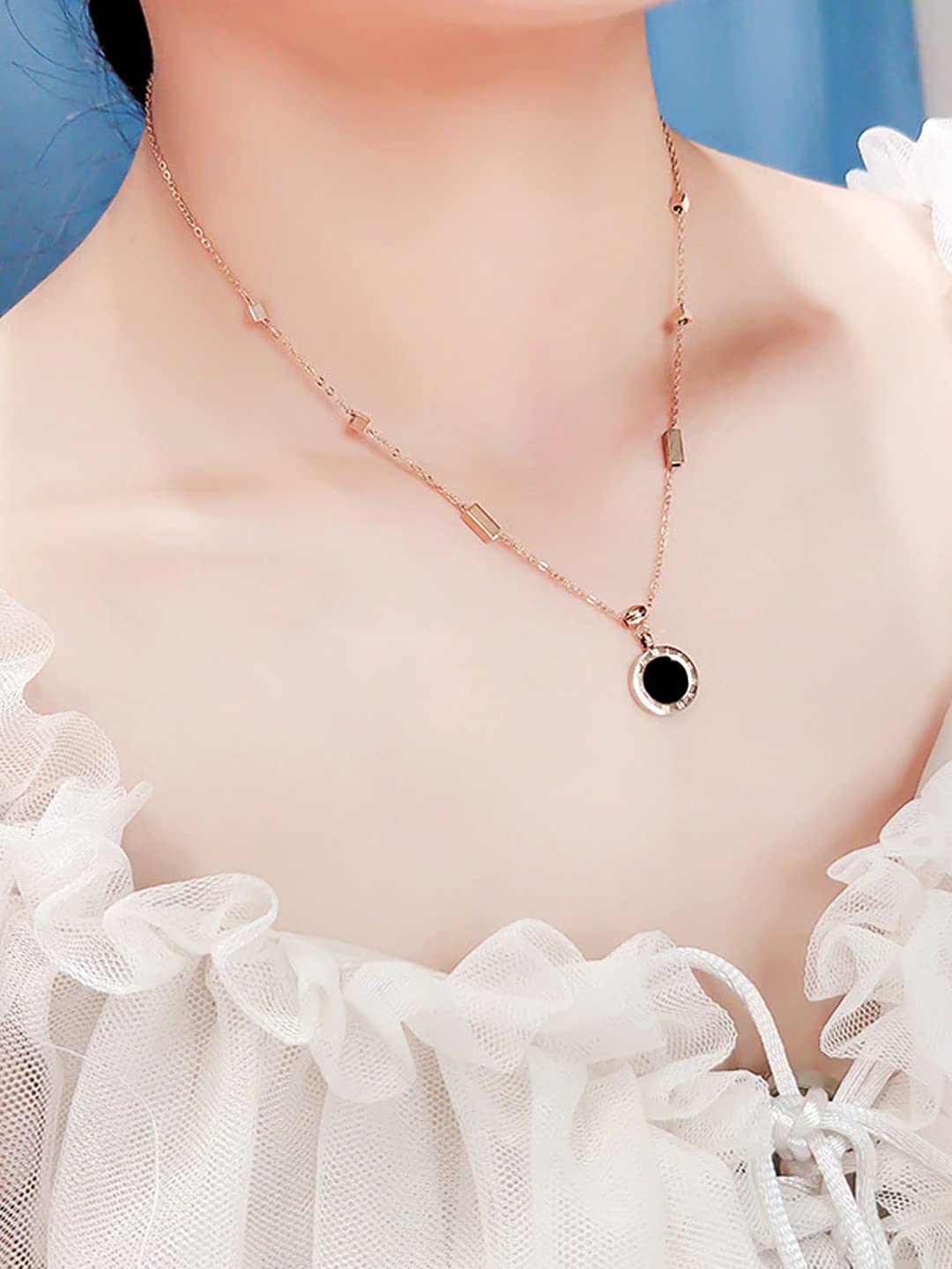 Yellow Chimes Dual Chain Necklace for Women Rose Gold-Plated Stainless Steel Roman Numbers Changeable Pendant Necklace For Women and Girls.