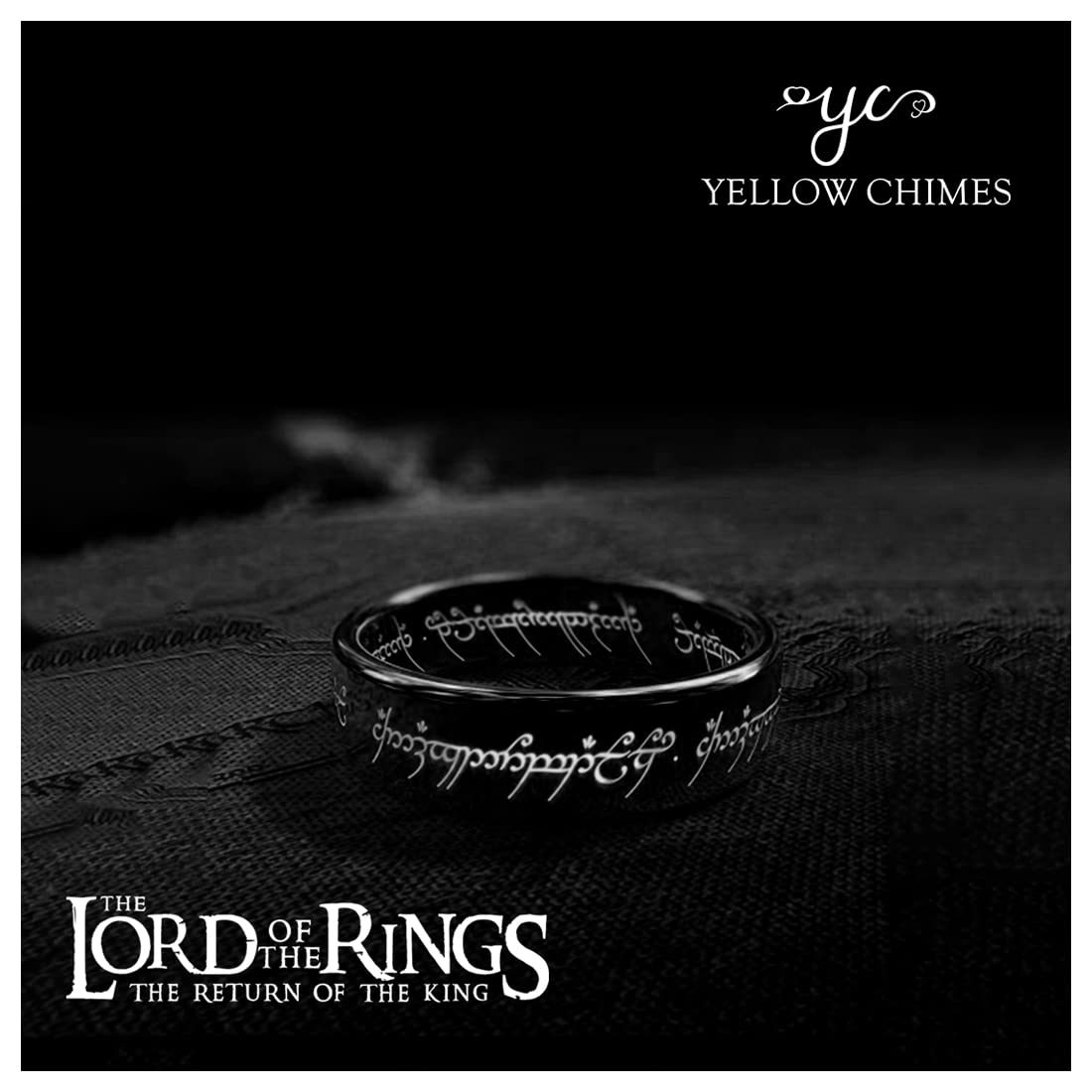 Yellow Chimes Rings for Men Black colored Metal Stainless Steel Band style fashion Forward Ring for Men and Boys