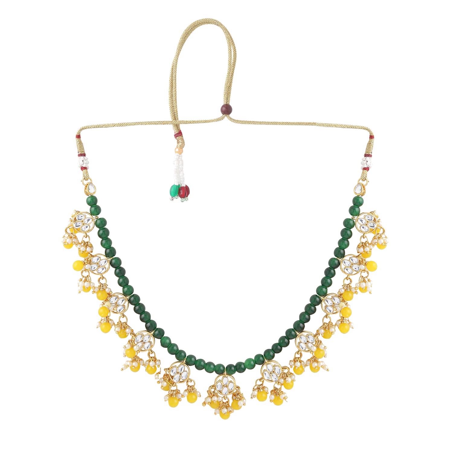 Yellow Chimes Jewellery Set for Women and Girls Kundan Necklace Set | Gold Plated White Beads Drop Kundan Choker Necklace Set | Birthday Gift for girls and women Anniversary Gift for Wife