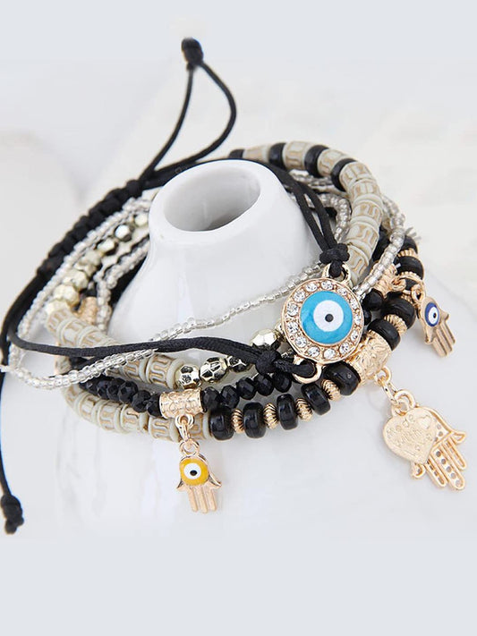 Yellow Chimes Bracelet for Women and Girls Evil Eye Nazariya Bracelets for Women | 6 Pcs Black Beads Layered Bracelet | Birthday Gift For girls and women Anniversary Gift for Wife