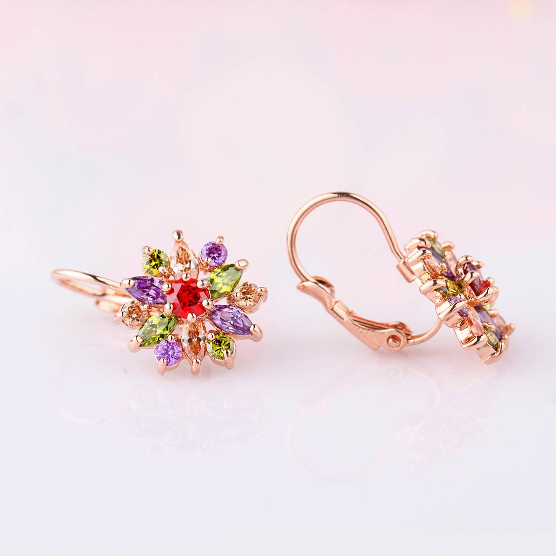 YELLOW CHIMES Flowers Beauty Swiss Cubic Zirconia 18K Rose Gold Plated Clip On Earrings for Women