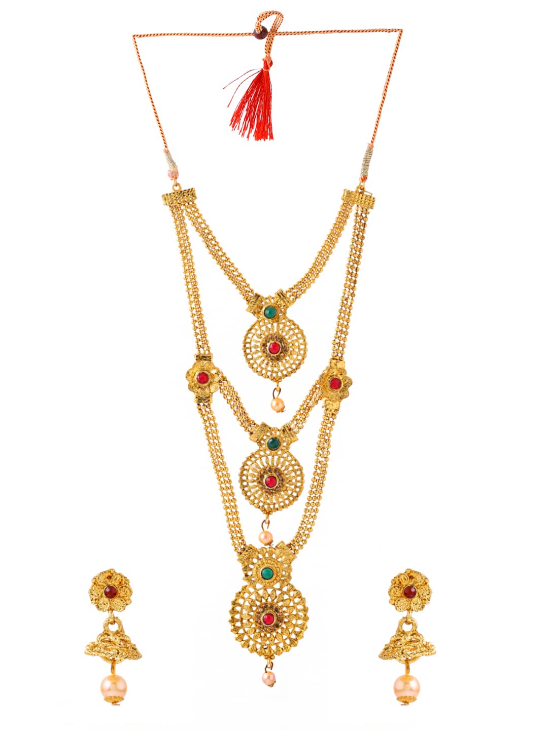 Yellow Chimes Traditional Jewellery Set for Women Temple Jewellery Set Layered Jewelry Set Gold Plated Ethnic Necklace Set for Women and Girls