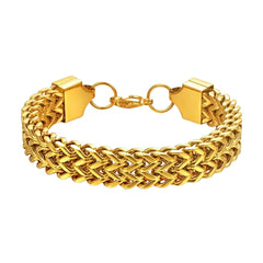Yellow Chimes Bracelets for Men and Boys Fashion Gold Bracelet for Men | Gold Plated Stainless Steel Dual Link Chain Bracelet for Men | Birthday Gift for Men and Boys Anniversary Gift for Husband
