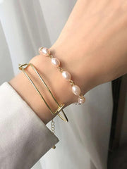 Yellow Chimes Bracelet For Women Gold Tone Pearl Beaded Multilayered Statement Bracelet For Women and Girls