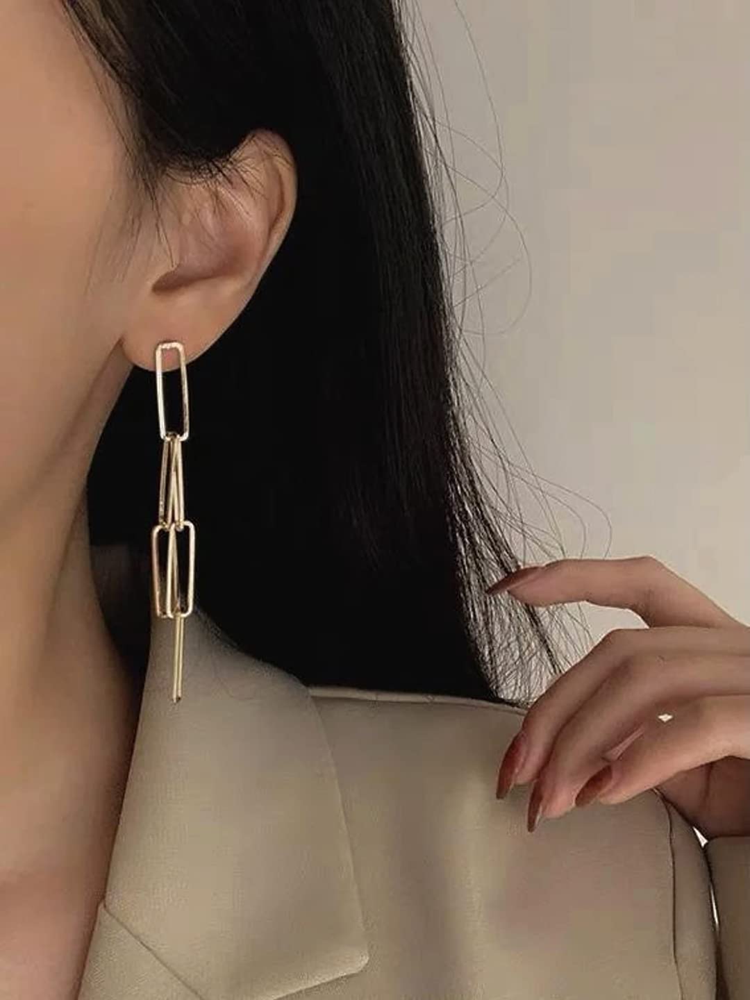 Yellow Chimes Earrings for Women and Girls Fashion Golden Dangler | Western Style Geometric Interlinked Chain Long Danglers Earrings | Birthday Gift for Girls & Women Anniversary Gift for Wife