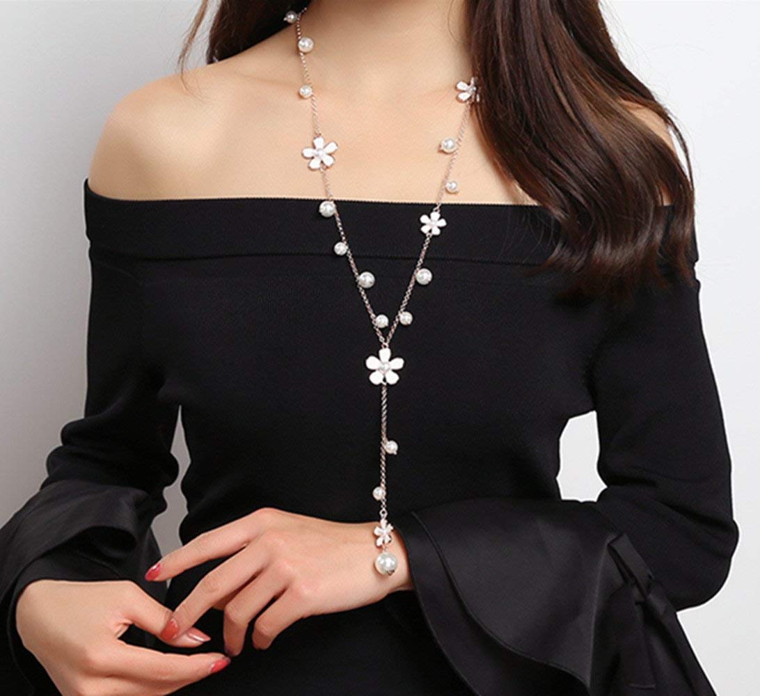 Yellow Chimes Long Chain Necklace for Women Floral Pearl Fashion