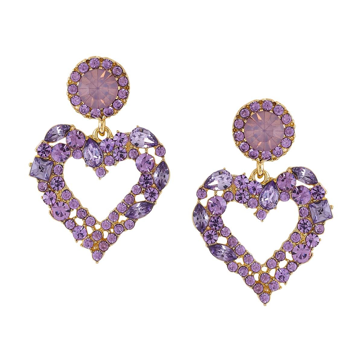 Kairangi Earrings for Women and Girls Purple Crystal Drop Earrings for Women | Gold Plated Heart Shaped Drop Earrings | Birthday Gift for girls and women Anniversary Gift for Wife