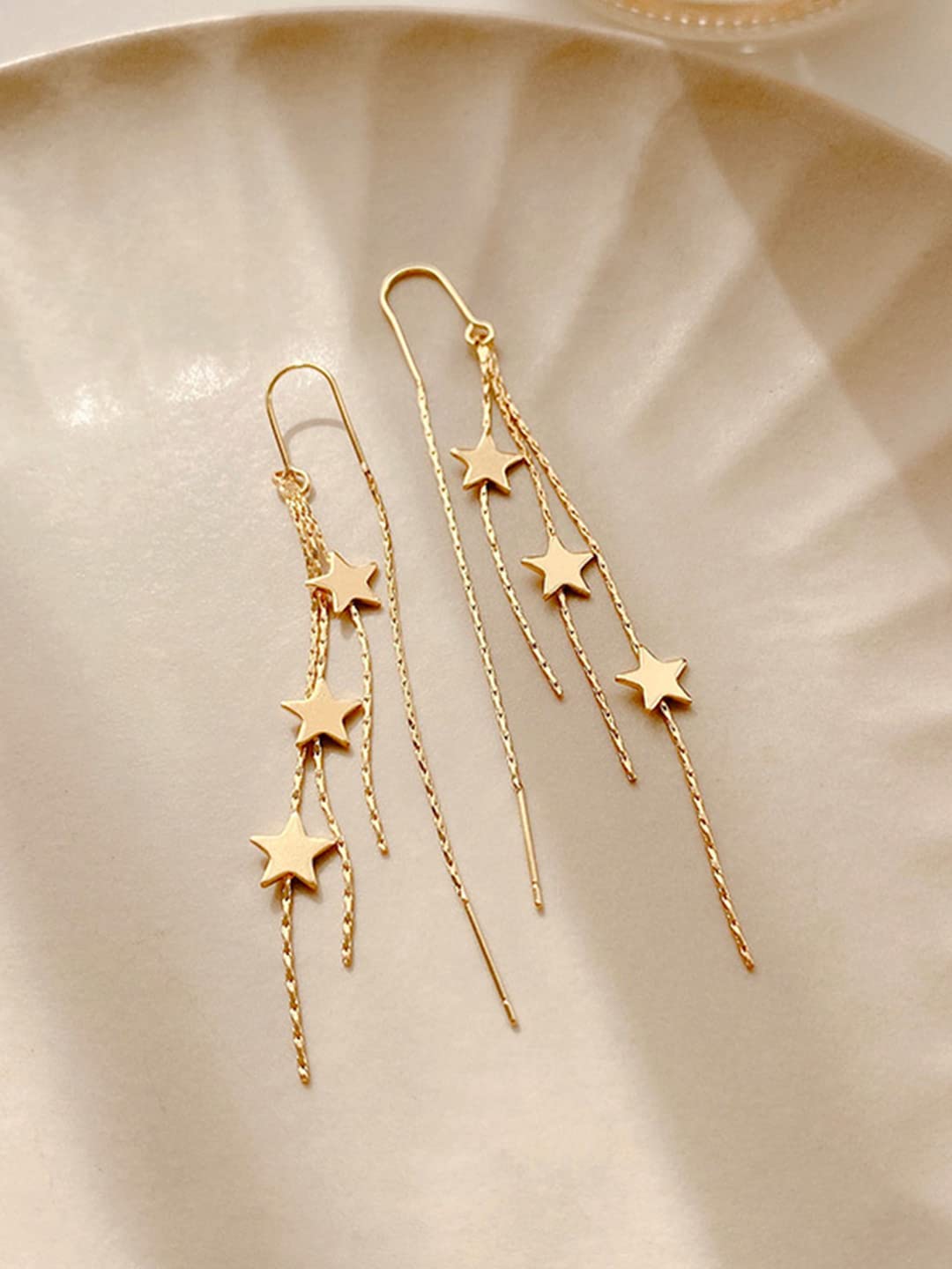 Yellow Chimes Earrings For Women Gold Tone Star Designed Hanging Multilayered Tassel Chain Dangler Earrings For Women and Girls