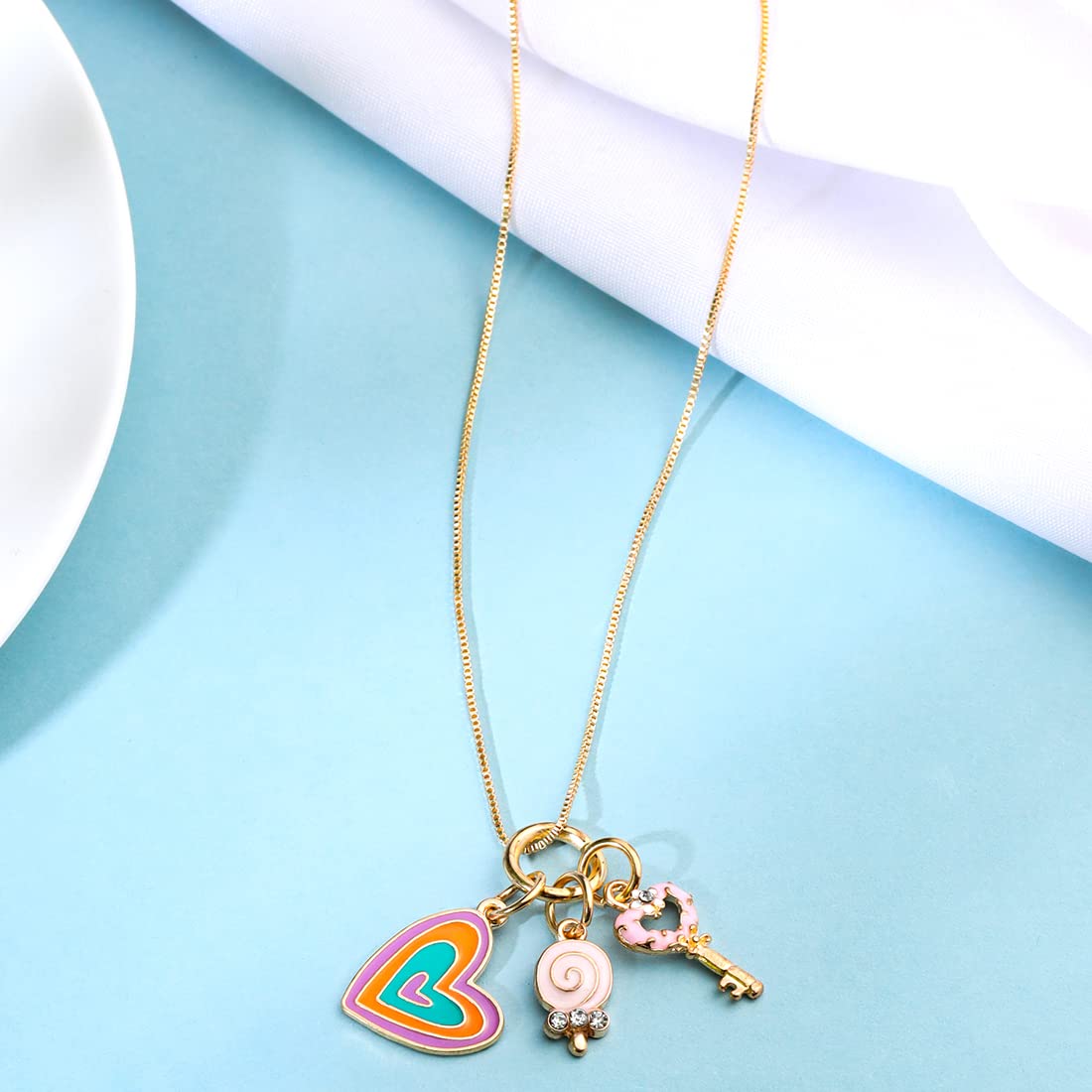 Melbees by Yellow Chimes Pendant Necklace for Kids and Girls Charm Necklace for Kids and Girls | Key & Heart Charm Pendant Necklace | Birthday Gift For Kids and Girls