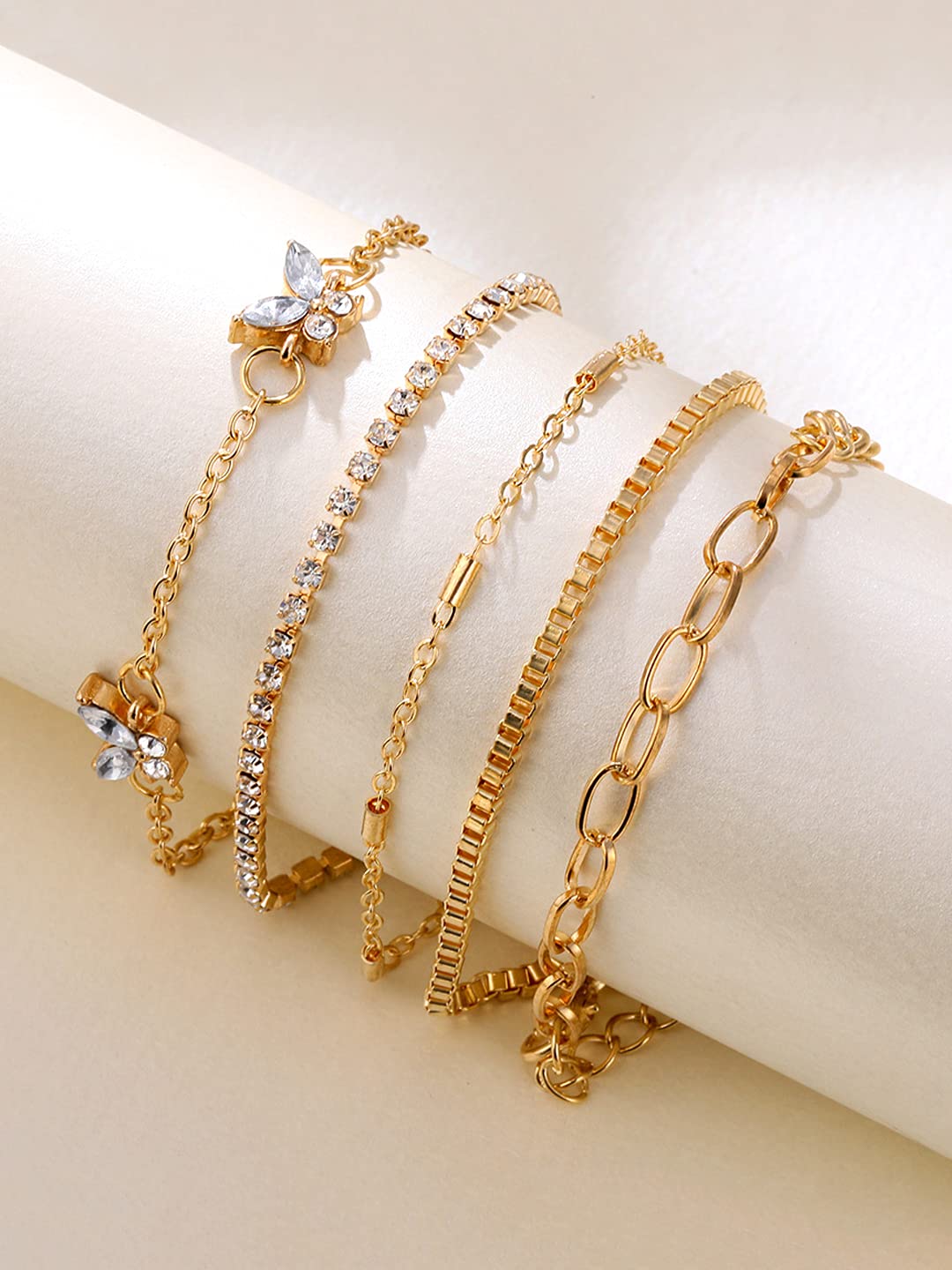 Yellow Chimes Combo Bracelets for Women 5 Pcs Gold Plated Chain Bracelet Set for Women and Girls