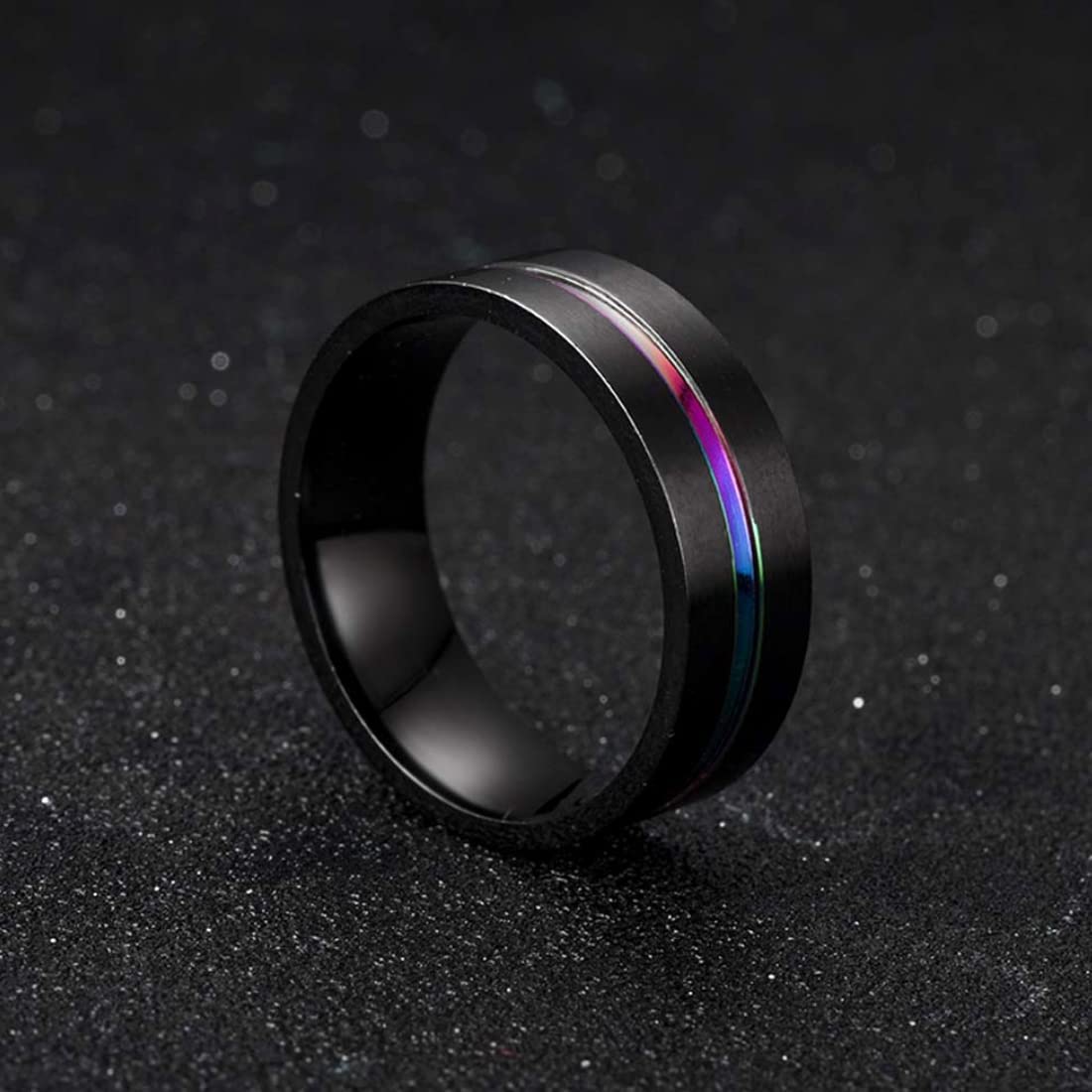 Yellow Chimes Fashion Stainless Steel Classic Grooved Center Design Black Band Finger Ring for Men and Boys