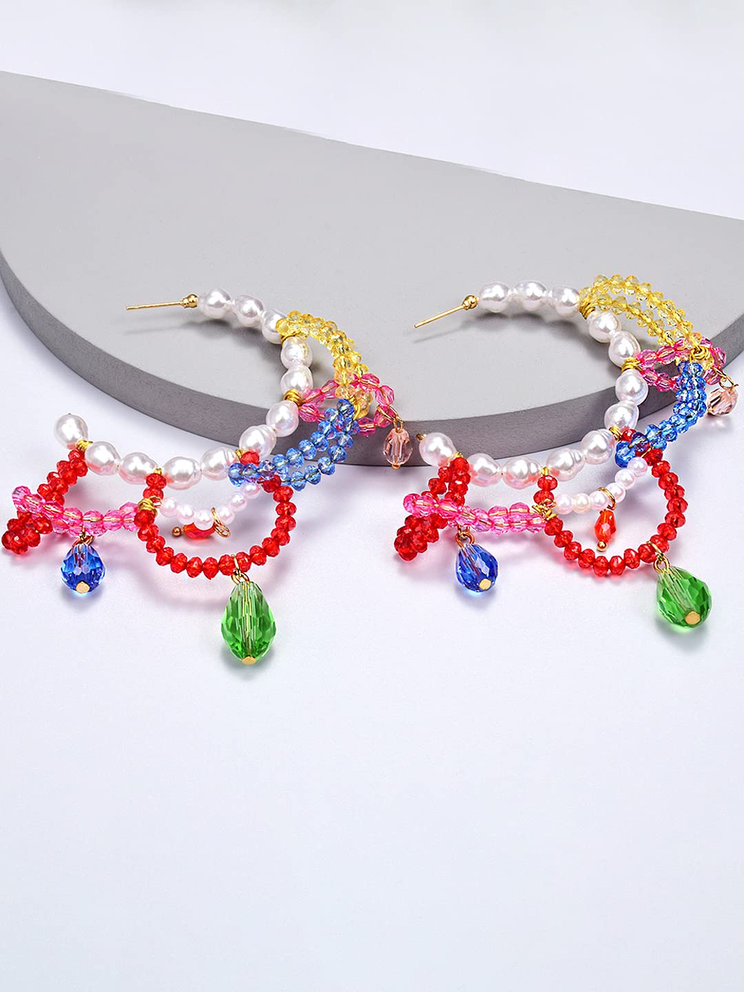 Yellow Chimes Earrings For Women Multicolor Beads Hanging Round Hoop Earrings For Women and Girls