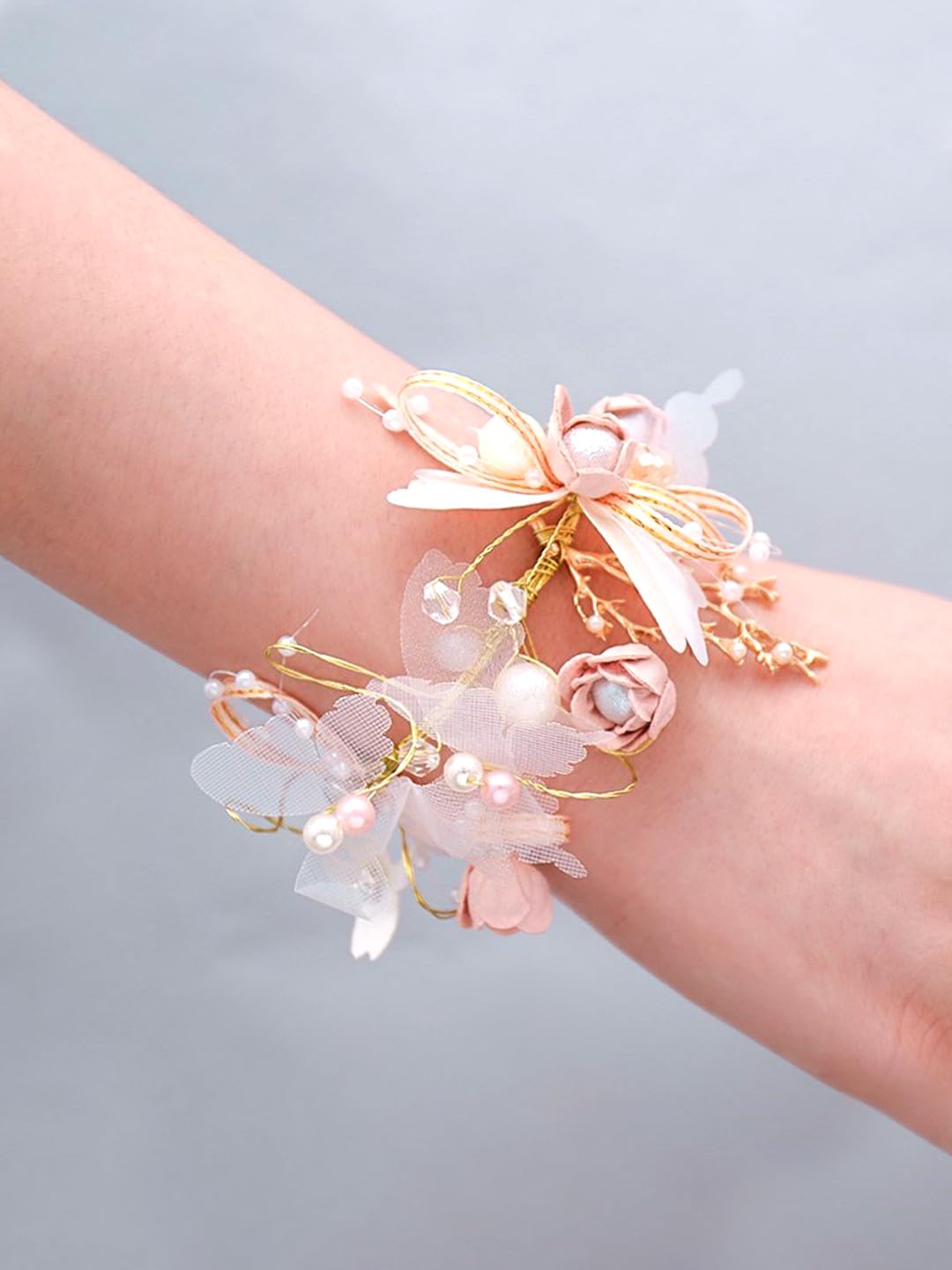 Yellow Chimes Bracelet for women and Girls Golden Floral Bracelets for Women Bridal Wedding Bracelet Fabric Wrist Band Pearl Hand Bracelet For Women and Girls