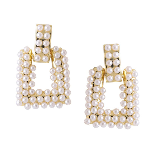 Yellow Chimes Earrings For Women Elegant Gold White Pearl Studded Geometrical Shape Drop Earrings For Women and Girls