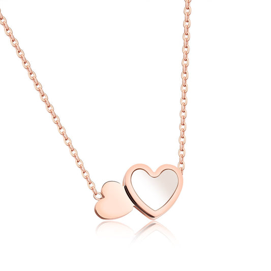 Yellow Chimes Pearl Oyster Dual Heart Rose Gold Stainless Steel Never Fading Heart Pendant for Women & Girls