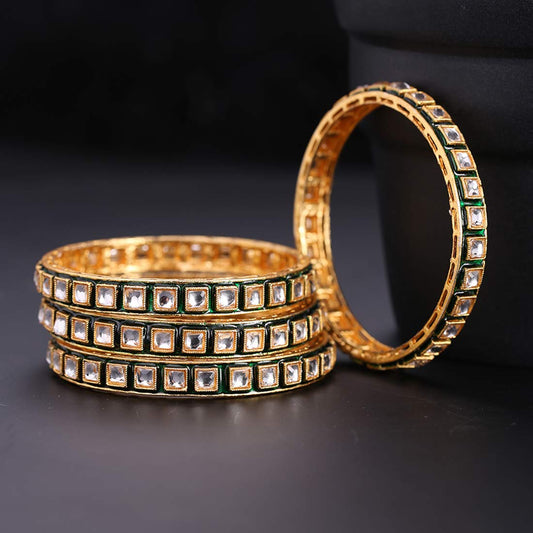 Yellow Chimes Classic Design White Kundan Studded 4 PCs Traditional Gold Plated Bangles Set for Women and Girls (2.8)