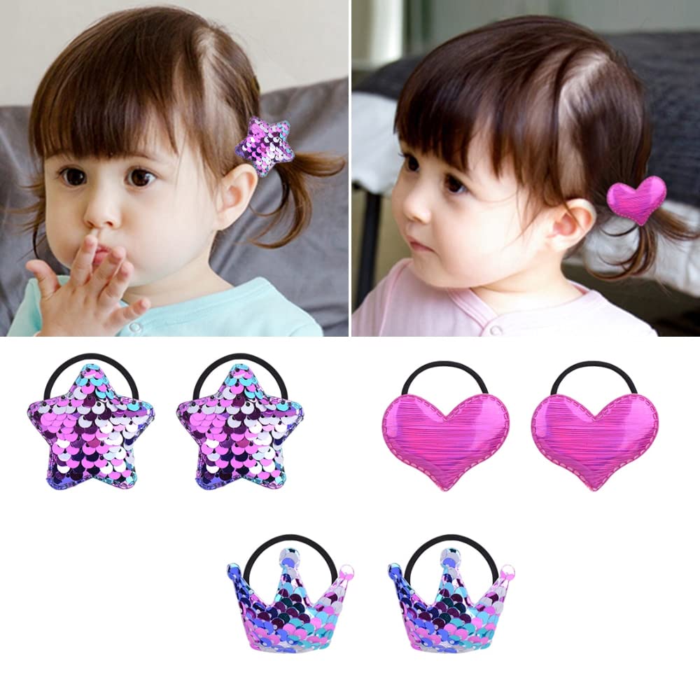 Melbees by Yellow Chimes Combo of Sequins Studded 6 PCS Ponytail Holders Rubber Bands and 3 Pairs Hair Clips Hair Accessories for Kids Girls (Pack of 12), Multi-Color, Medium
