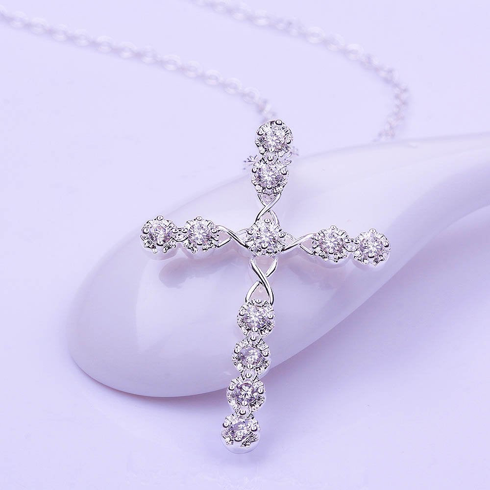 Yellow Chimes Cross Pendant for Women Silver Pendant Midnight Sparkle Silver Plated Crystal Pendant for Girls and Women.