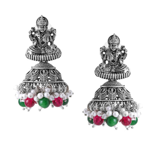 Yellow Chimes Earrings for Women Silver Oxidised White Beads Drop Designed Jhumka Earrings for Women and Girls