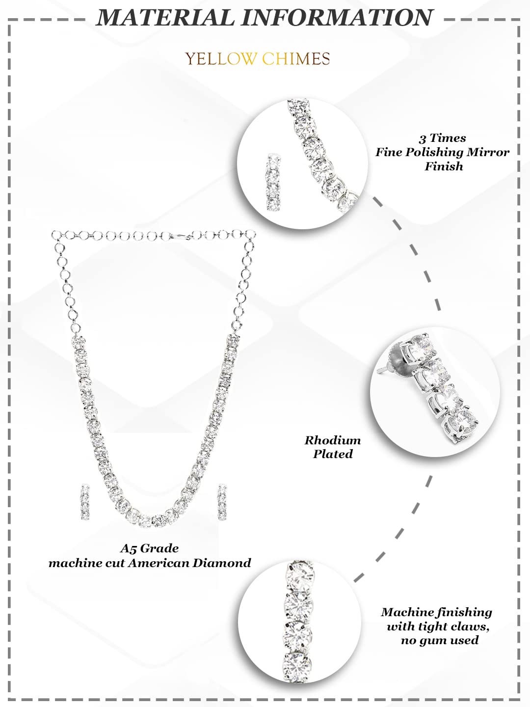 Yellow Chimes Women's Traditional White American Diamond Rhodium Plated AD Necklace Set