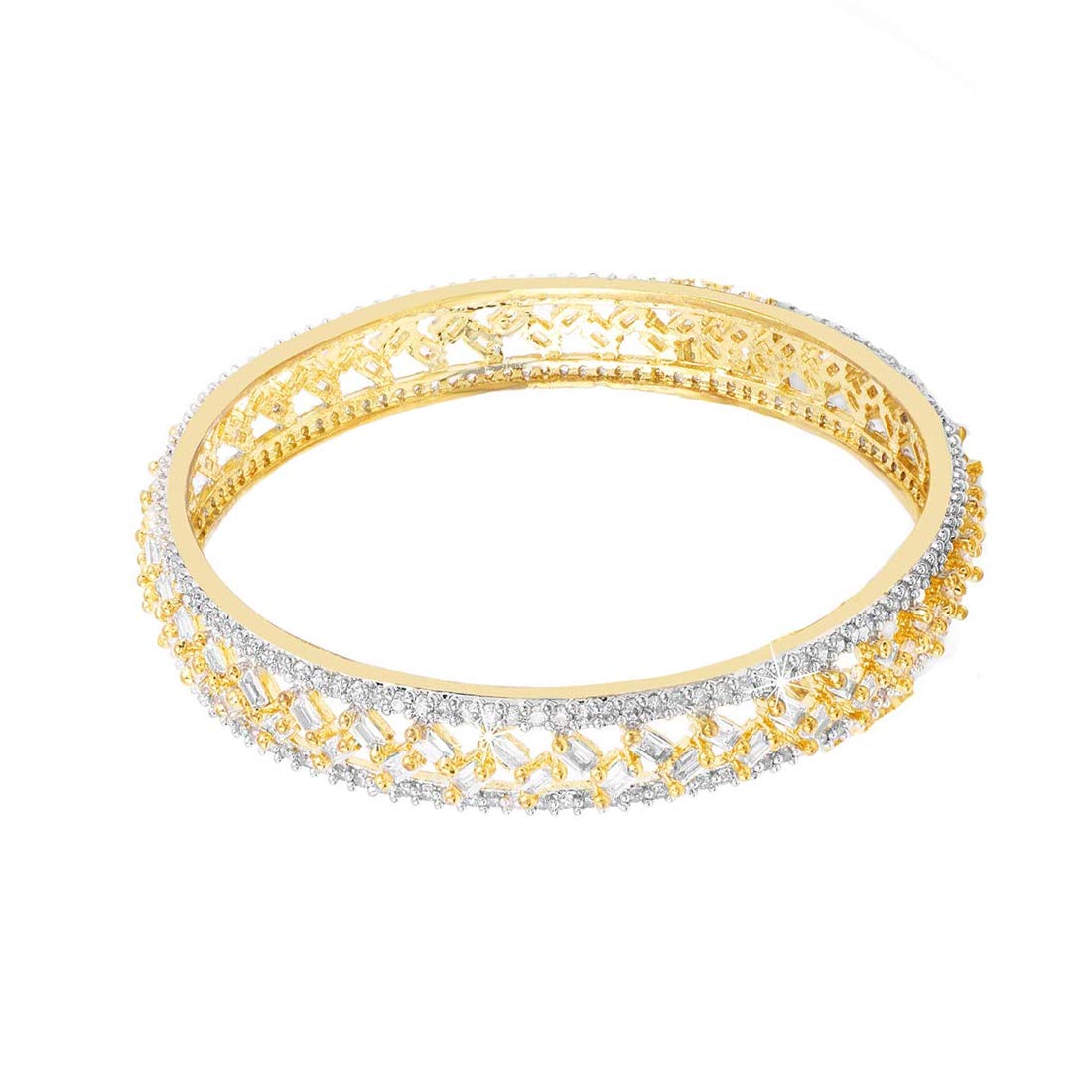 Yellow Chimes Classic Design 1 Pcs White AD/American Diamond Studded 18k Gold Plated Handcrafted Bangle for Women & Girls (2.6)