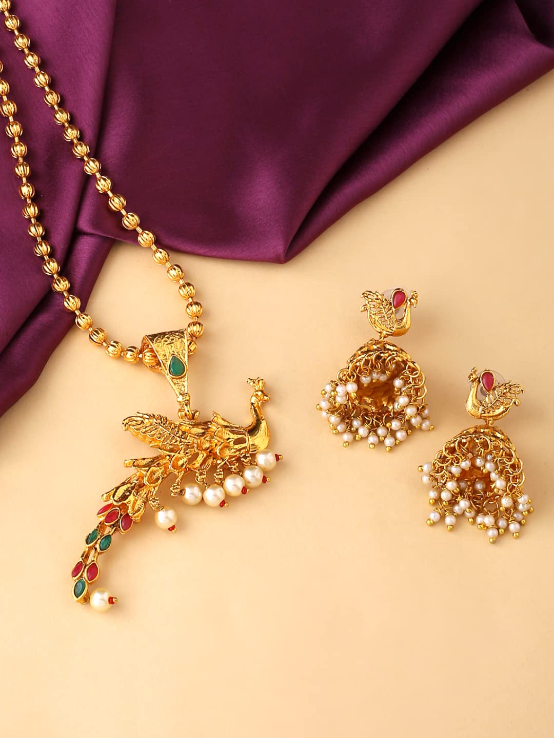 Yellow Chimes Jewellery Set for Women and Girls | Traditional Golden Jewellery Set for Women Gold Plated Necklace Set | Peacock Shaped Antique Jewellery | Accessories Jewellery for Women | Birthday Gift for Girls and Women Anniversary Gift for Wife