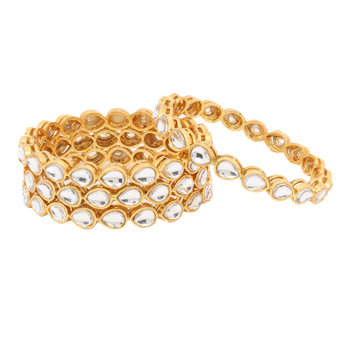 Yellow Chimes Classic Design White Kundan Studded 4 PCs Traditional Gold Plated Bangles Set for Women and Girls (2.8)