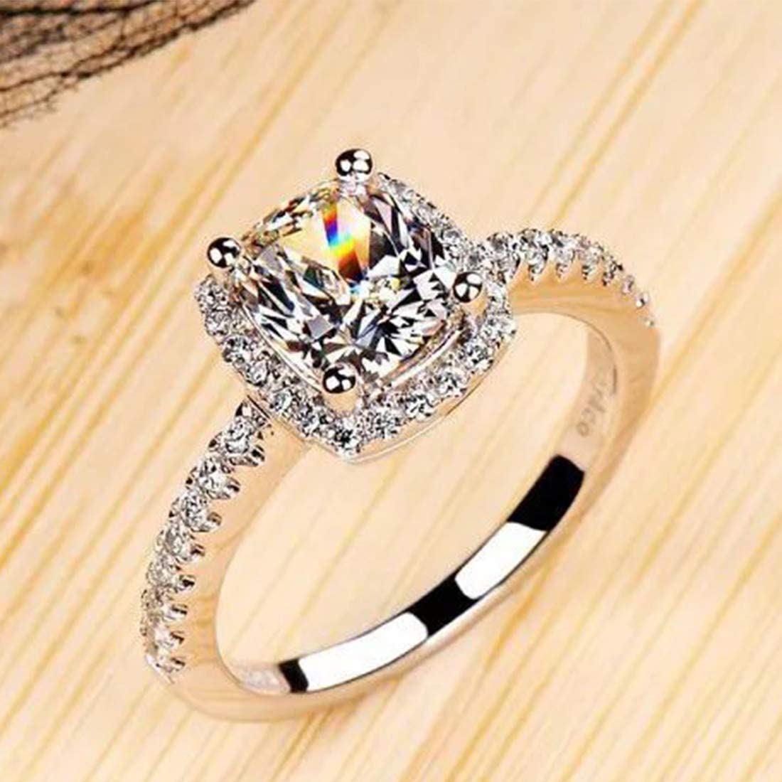 Yellow Chimes Rings for Women Elegant Sparkling Crystal Square Silver Plated Rings for Women and Girl's(Size US 8)