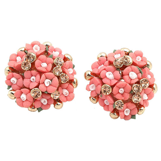 Yellow Chimes Beautiful Flower Studs Earrings for Girls and Women (Peach)