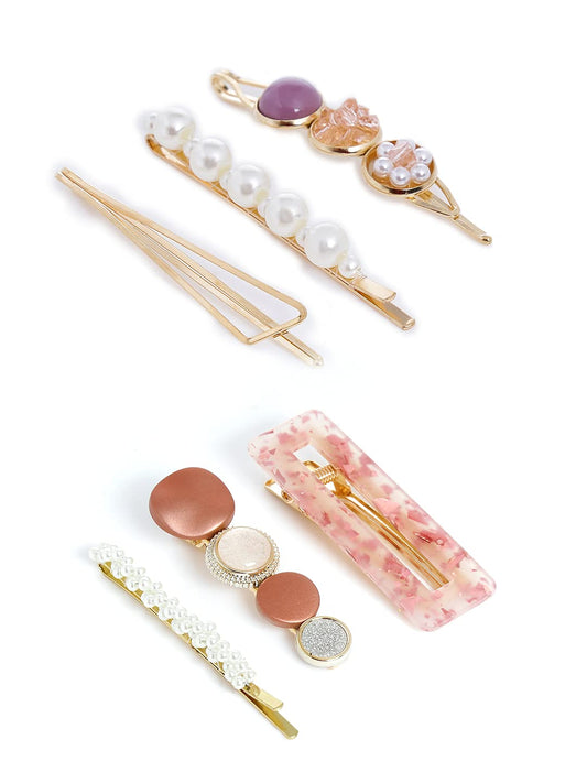 Yellow Chimes 6 pcs Acrylic Resin Pearl Bobby pins Fashion Hair Clips Hair Accessories for Women Girls (Pack of 6), Multicolour, Medium (YCHACL-WM002-MC)