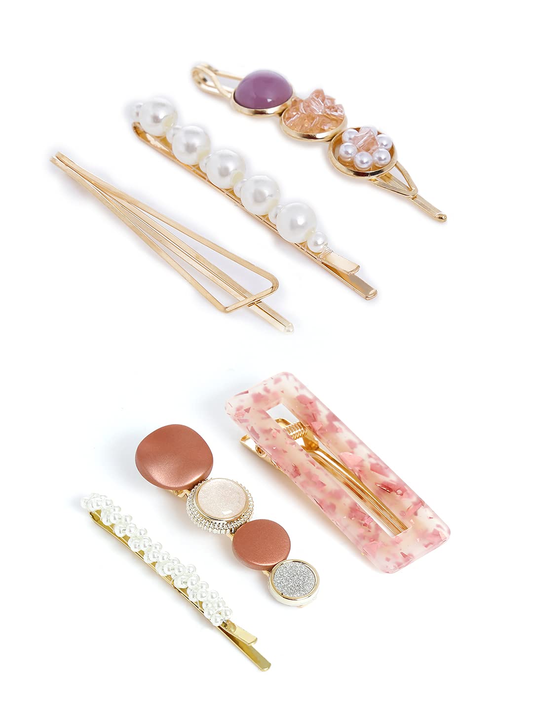 YELLOW CHIMES Women's Pearl Bobby Fashion Hair Pins Accessories (Multicolor) - 6 Pieces
