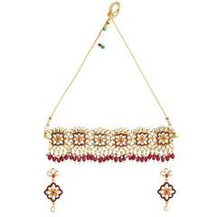 Yellow Chimes Ethnic Gold Plated Studded Kundan Beads Design Jewellery Set Traditional Choker Necklace Set with Earrings and maang Tikka for Women and Girls (Design 10)