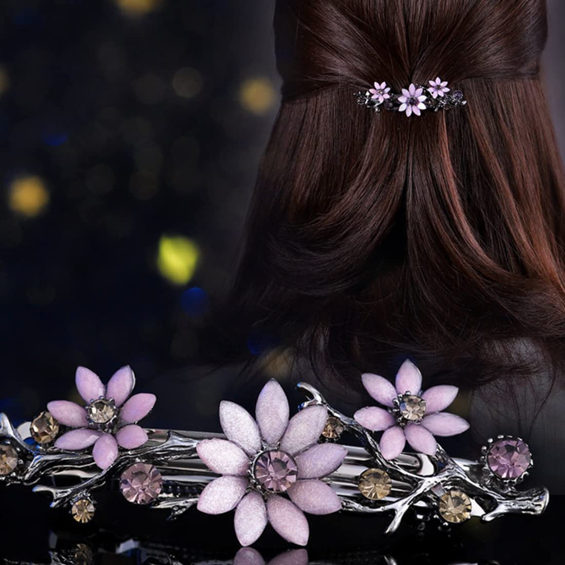 Yellow Chimes Hair Clips for Women Girls Barrette Hair Clips for Women Hair Accessories for Women Floral Clips for Women Purple Crystal French Barrette Hair Clips for Women and Girls Gift For Women & Girls