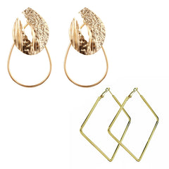 Yellow Chimes Combo of 2 Pairs Latest Fashion Gold Plated Geometric Shape Square Round Design Hoop Earrings for Women and Girls, Medium (YCFJER-14GEOMTRC-C-GL)